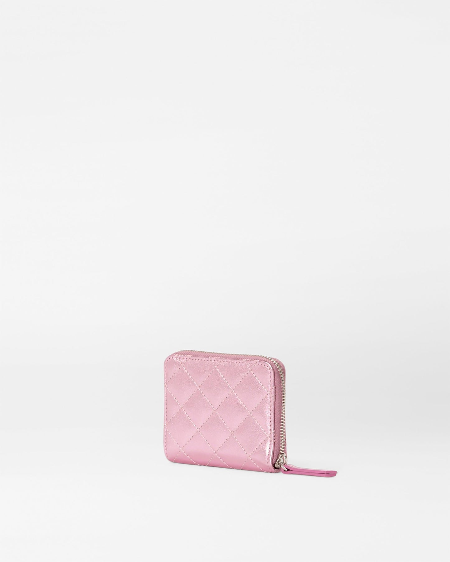 Small Zip Round Wallet Rose Metallic Leather