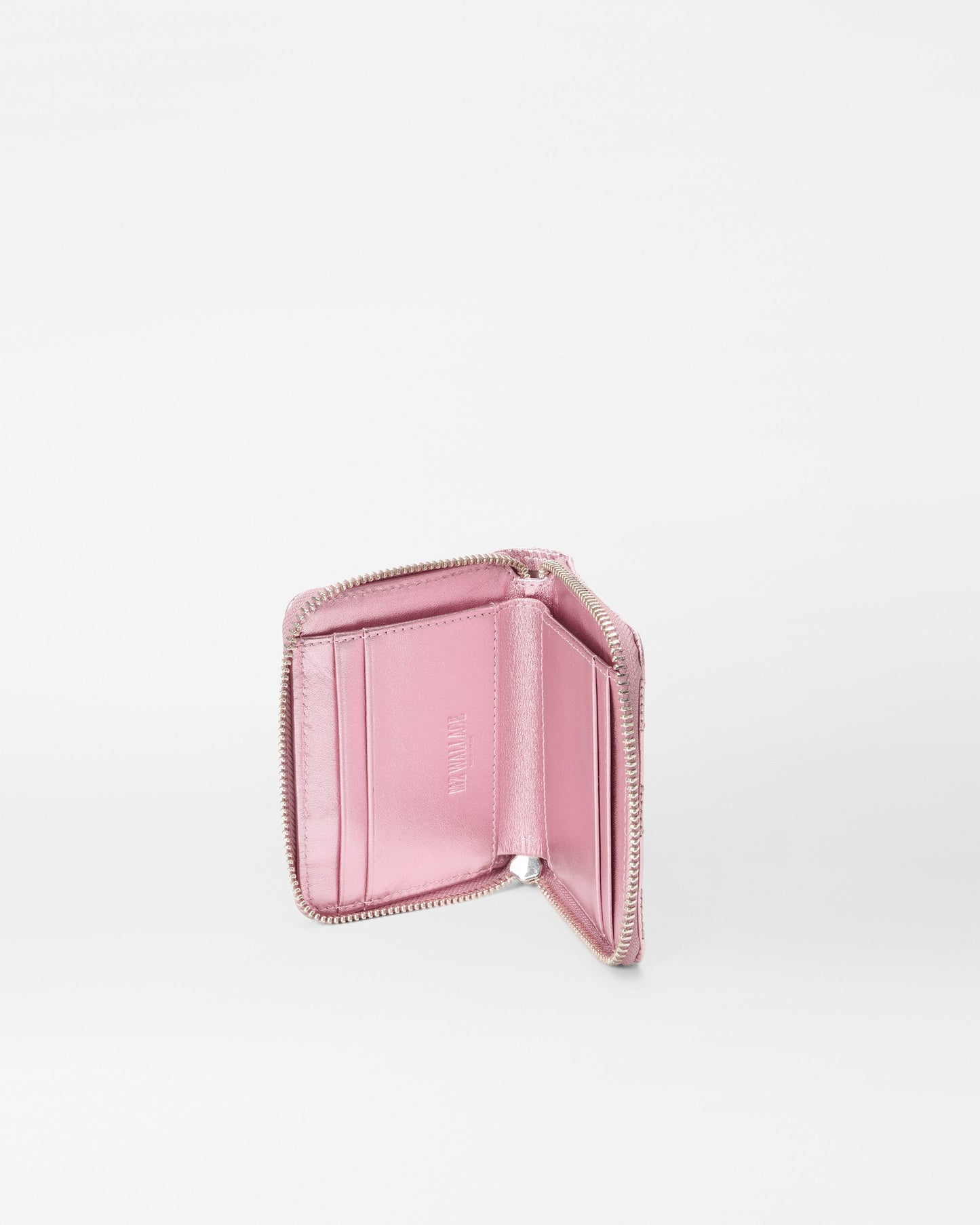 Small Zip Round Wallet Rose Metallic Leather