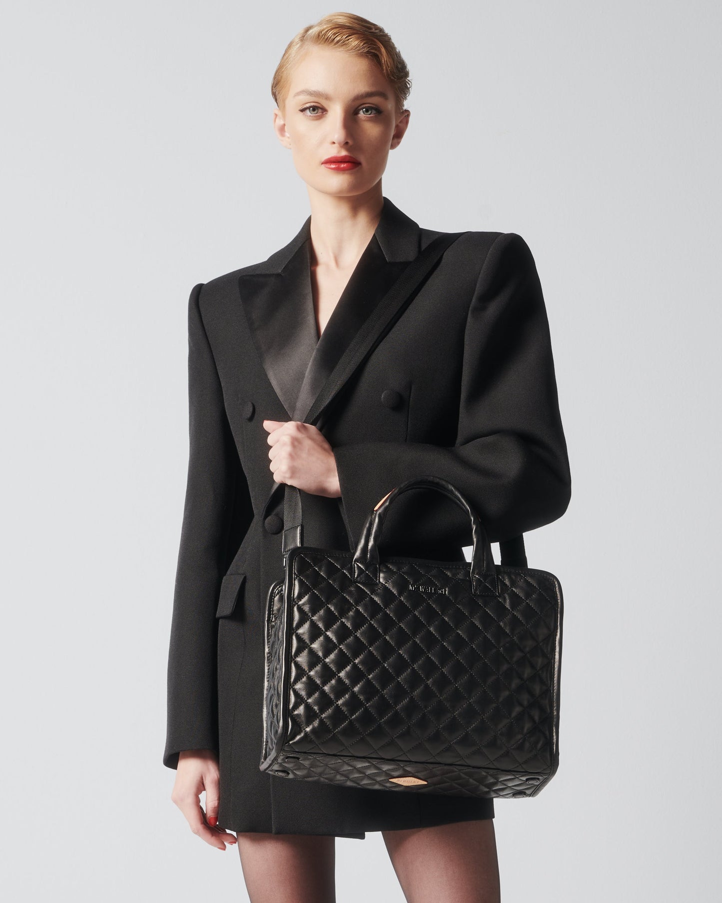 Medium Box Tote Quilted Black Leather