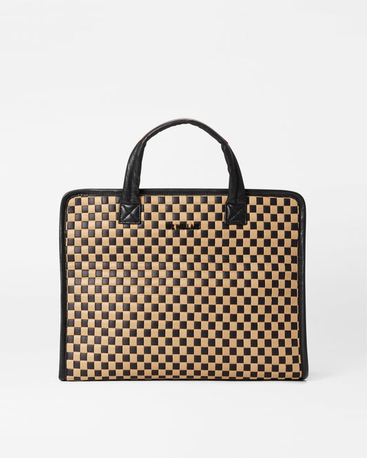 Medium Woven Box Tote Camel & Black