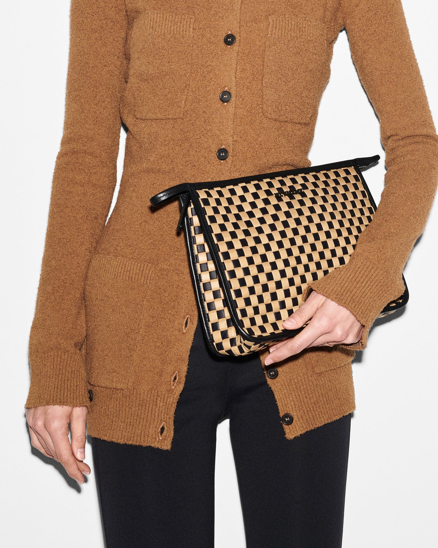 Woven Metro Clutch Camel & Black