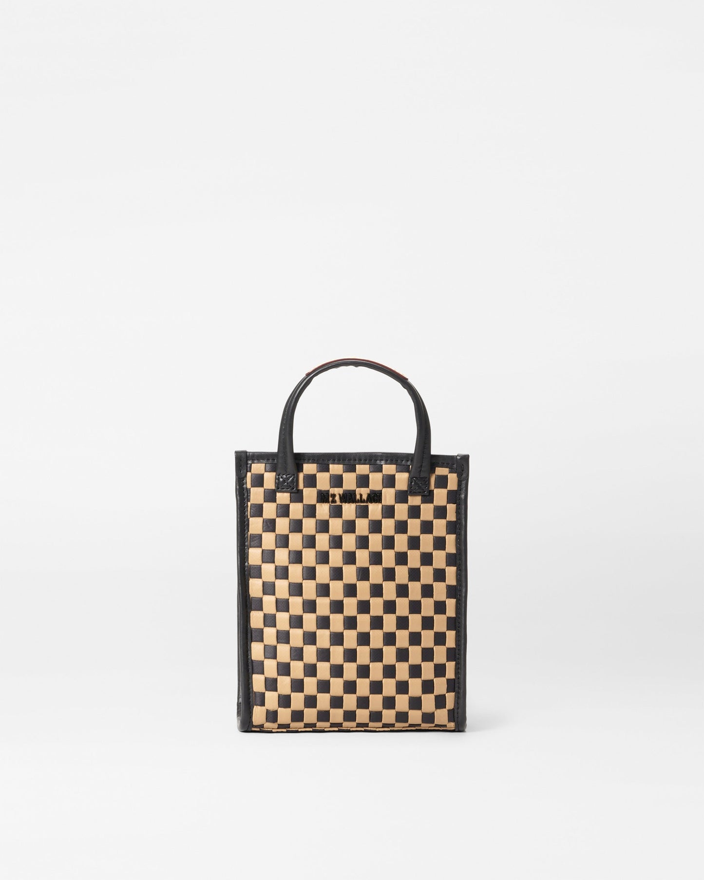 Micro Woven Box Tote Camel & Black