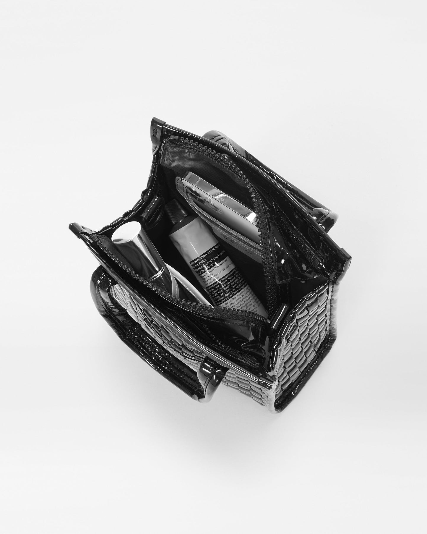 Micro Woven Box Tote Black Lacquer