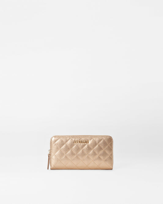 Long Zip Round Wallet Honey Metallic Leather