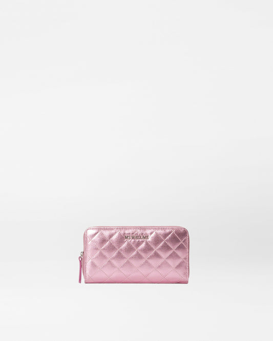 Long Zip Round Wallet Rose Metallic Leather