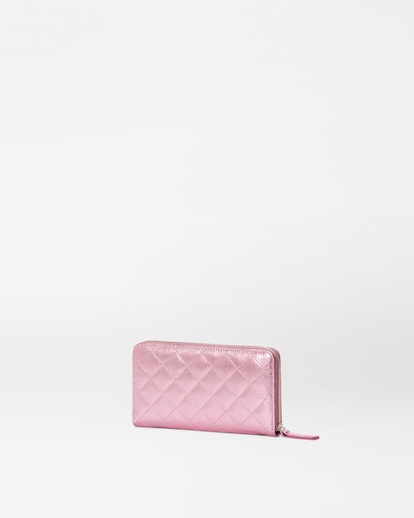 Long Zip Round Wallet Rose Metallic Leather