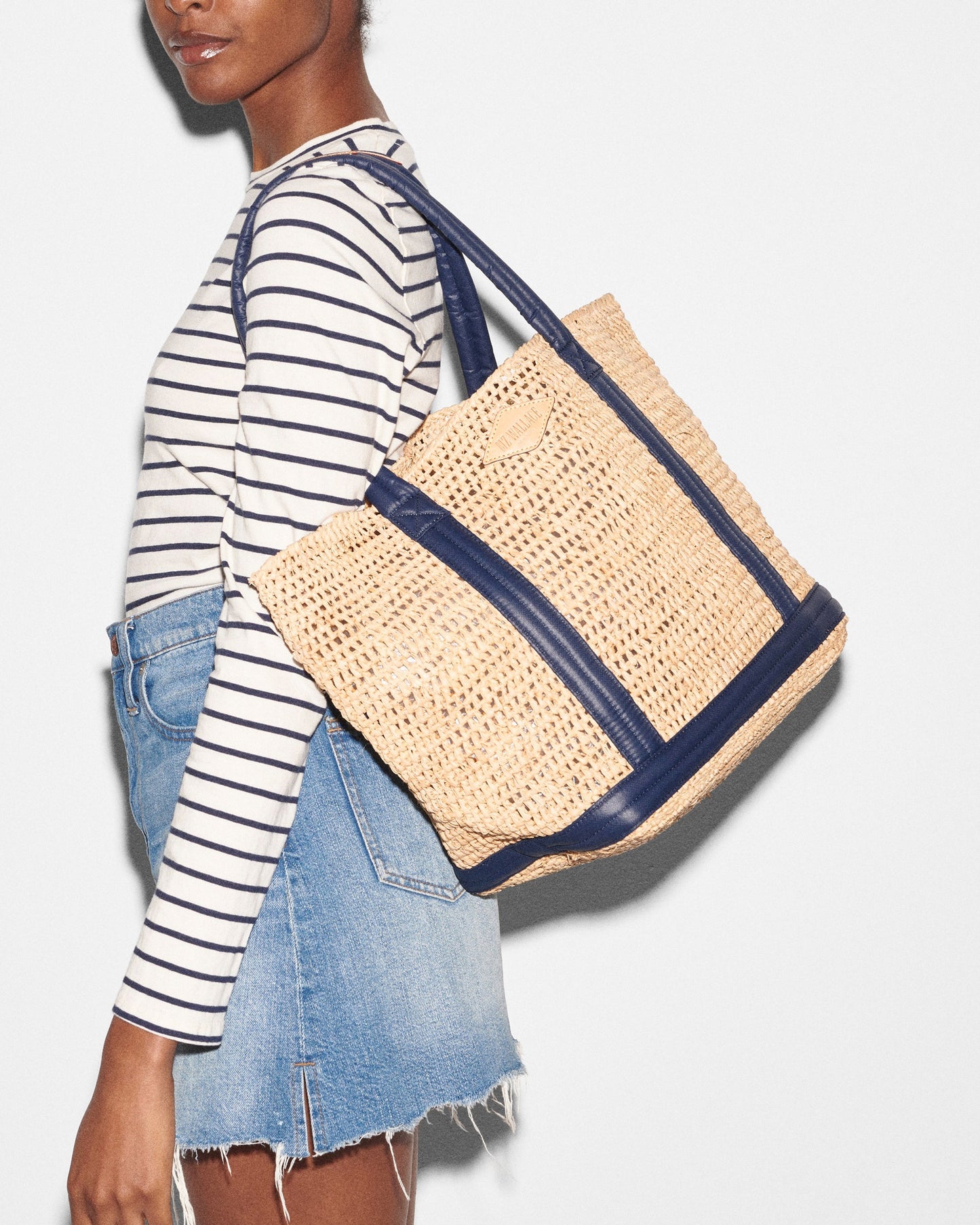 Medium Raffia Tote Raffia / Navy