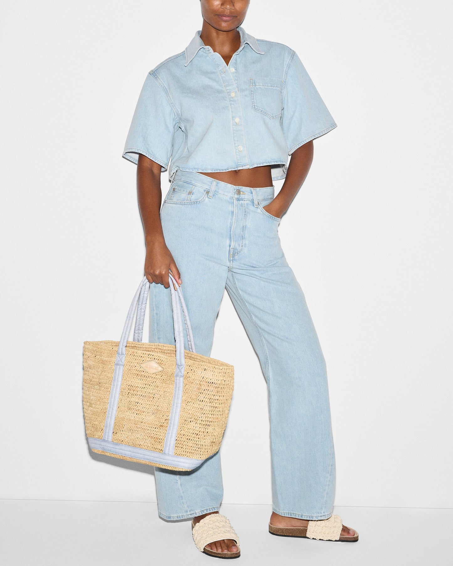 Medium Raffia Tote Raffia/Chambray