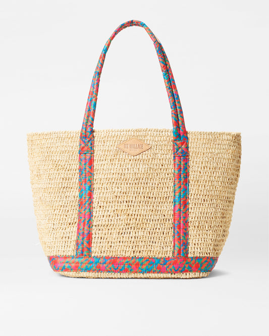 Medium Raffia Tote Raffia/Poppy Print