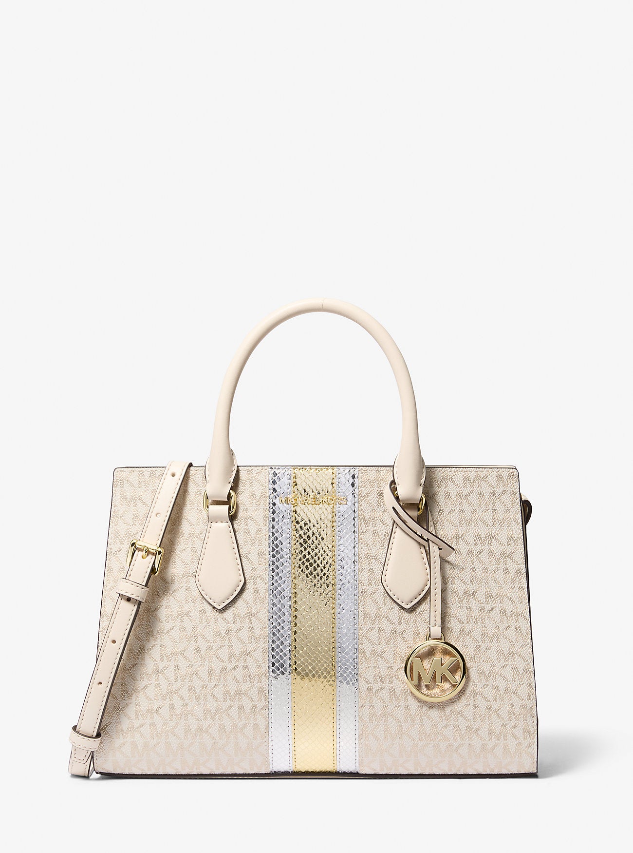 Sheila Medium Signature Logo and Metallic Satchel