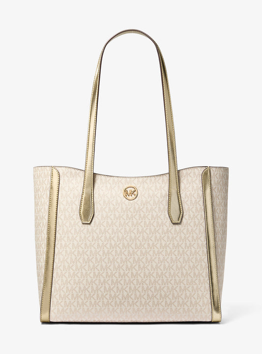 Leida Large Metallic Signature Logo Tote Bag