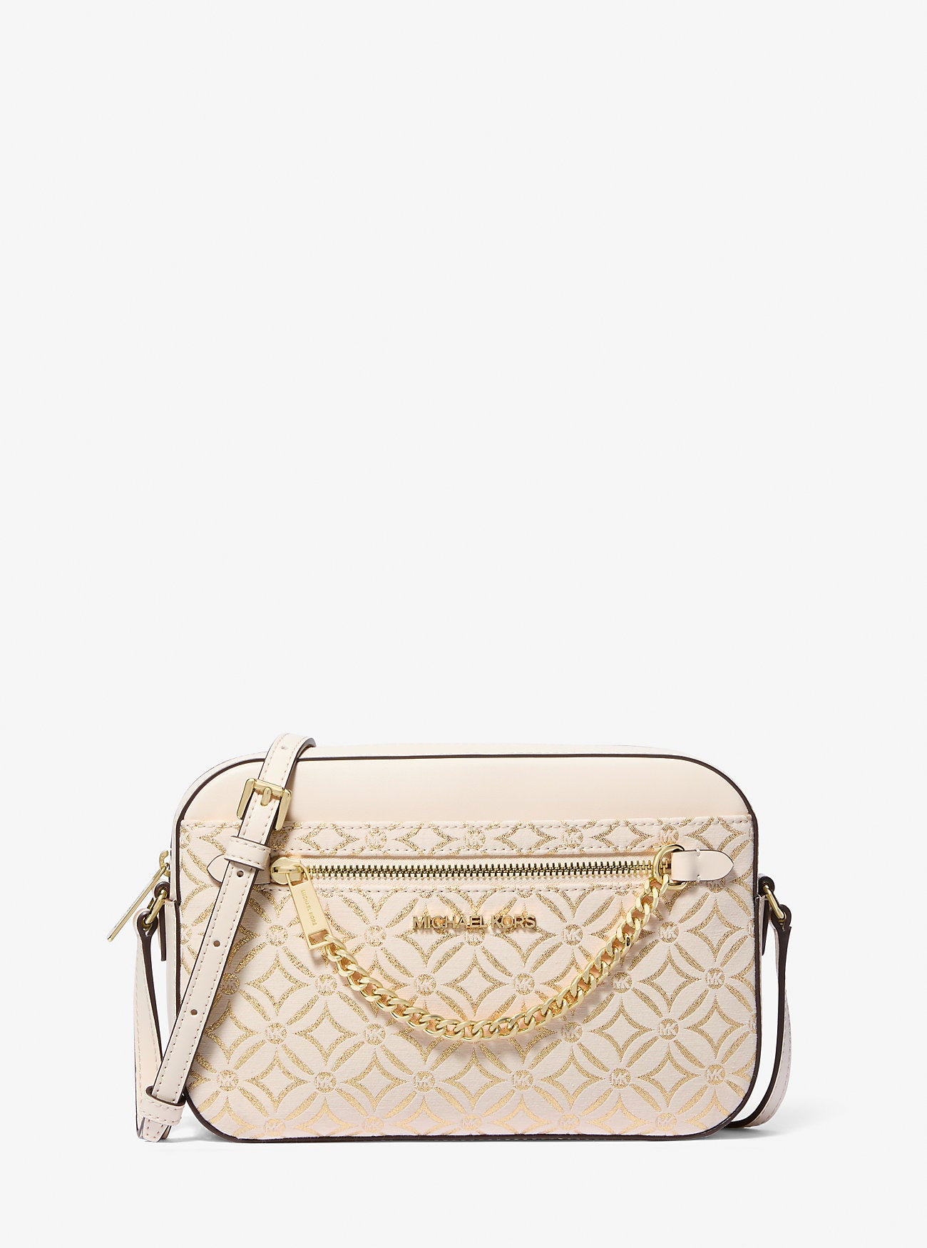 Jet Set Large Metallic Logo Jacquard Crossbody Bag