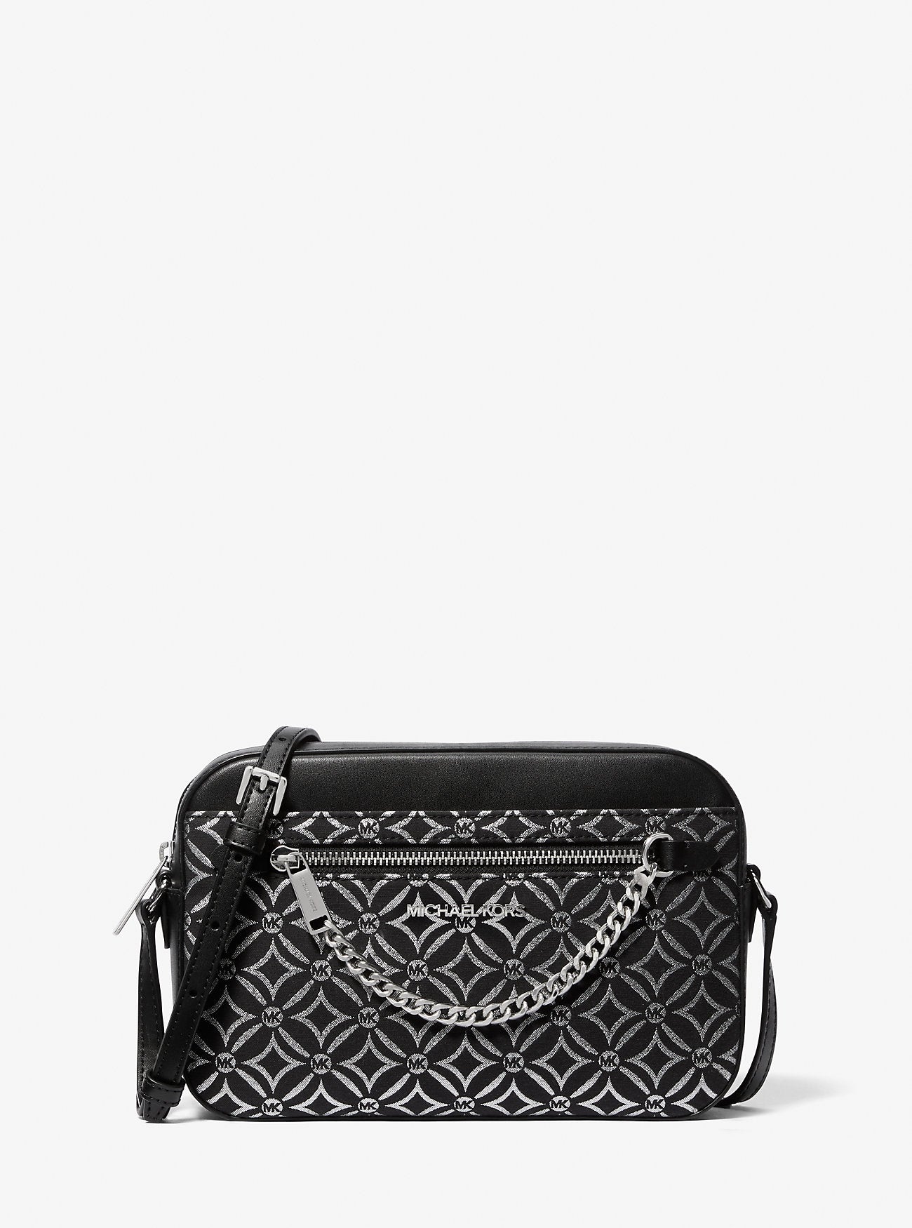 Jet Set Large Metallic Logo Jacquard Crossbody Bag