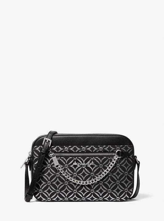 Jet Set Large Metallic Logo Jacquard Crossbody Bag