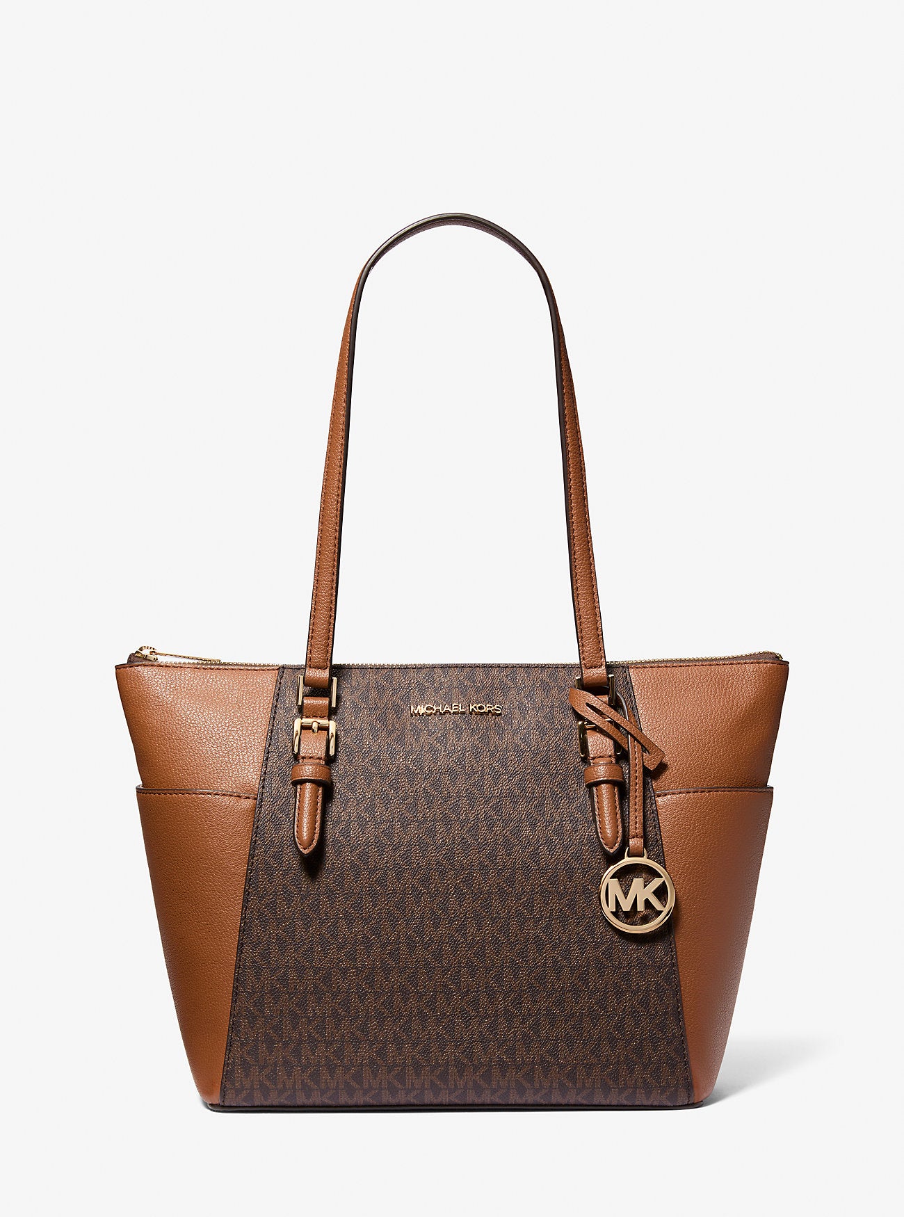 Charlotte Large Logo and Leather Top-Zip Tote Bag