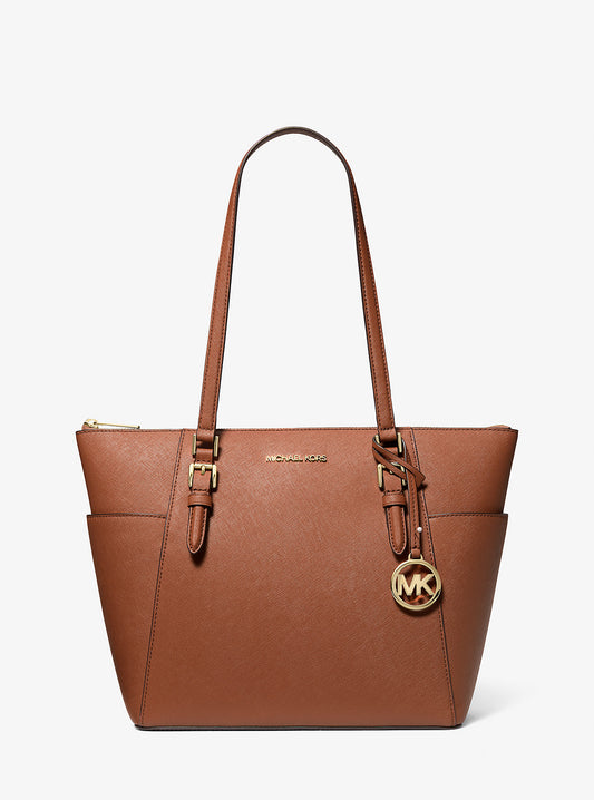 Charlotte Large Saffiano Leather Top-Zip Tote Bag