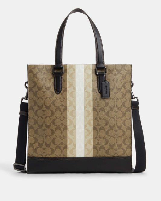 Graham Structured Tote In Blocked Signature Canvas With Varsity Stripe