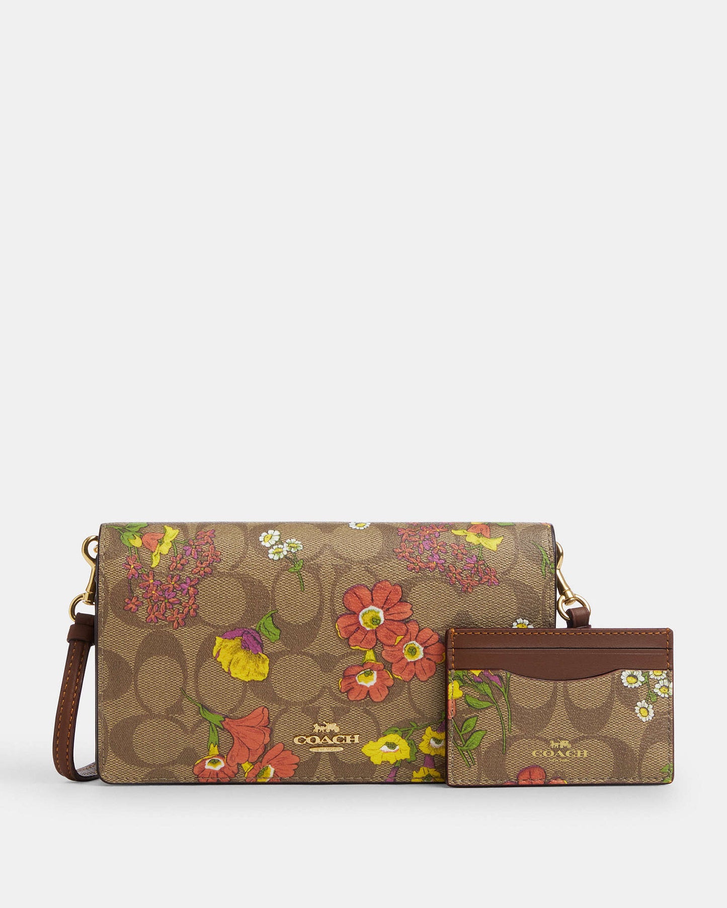 Boxed Anna Foldover Clutch Crossbody And Card Case Set In Signature Canvas With Floral Print